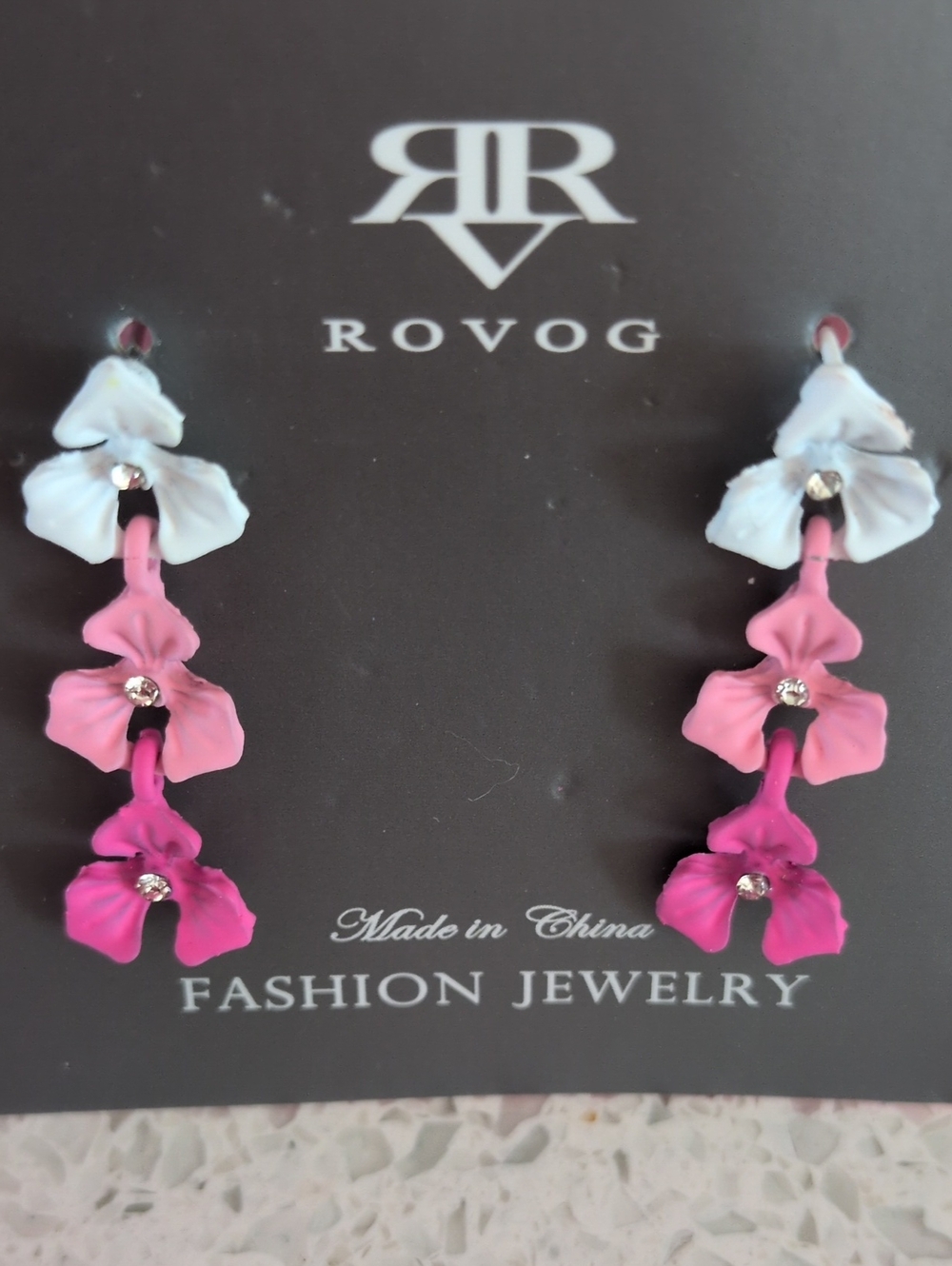 OVO Pink Ombre Floral Drop Earrings with Rhinestones